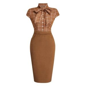 Retro Stage 1960S Plaid Patchwork Pencil Dress Size XL